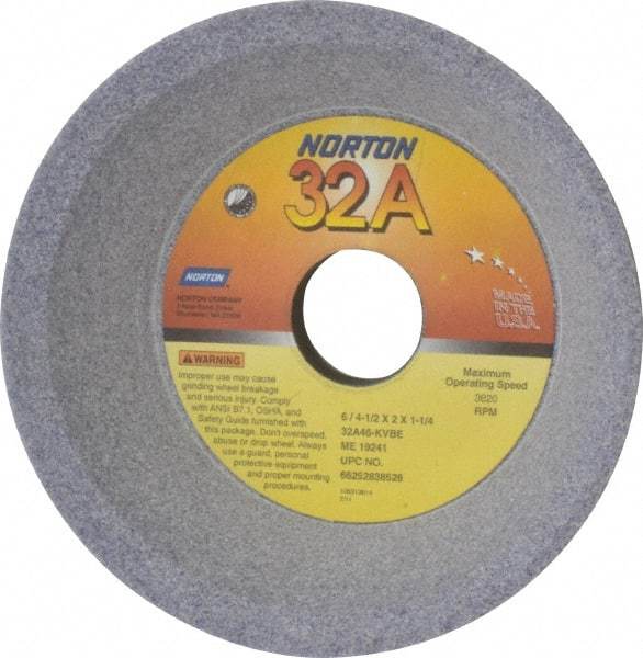 Norton - 6" Diam, 1-1/4" Hole Size, 2" Overall Thickness, 46 Grit, Type 11 Tool & Cutter Grinding Wheel - Coarse Grade, Aluminum Oxide, K Hardness, Vitrified Bond, 3,820 RPM - Makers Industrial Supply