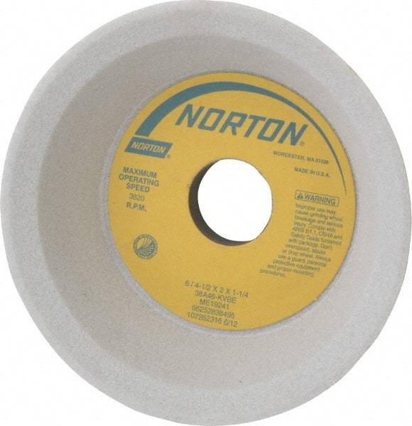 Norton - 6" Diam, 1-1/4" Hole Size, 2" Overall Thickness, 46 Grit, Type 11 Tool & Cutter Grinding Wheel - Coarse Grade, Aluminum Oxide, K Hardness, Vitrified Bond, 3,820 RPM - Makers Industrial Supply