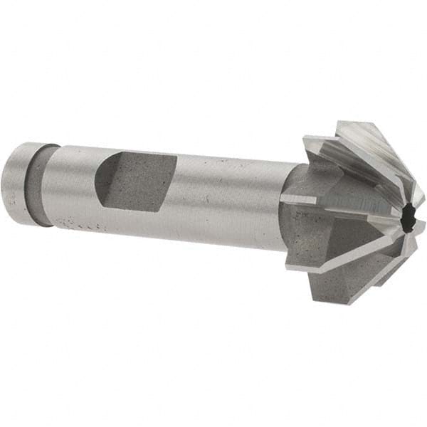 Made in USA - 3/4" Large x 5/16" Small Diam, 3/8" Width of Cut, 90° Included Angle, 8 Teeth, Cobalt Face Angle Cutter - 3/8" Shank Diam, 1-15/16" Overall Length, Weldon Flat - Makers Industrial Supply