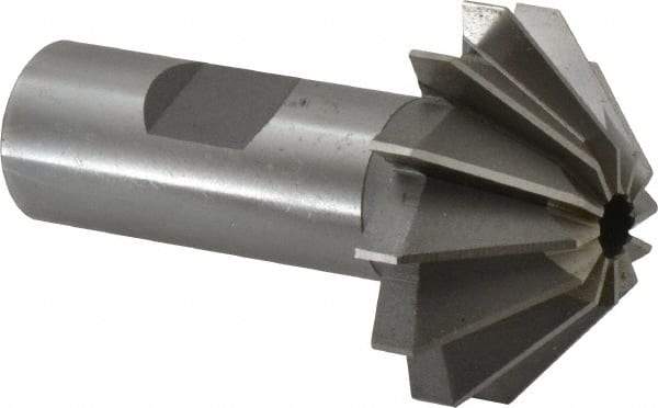 Made in USA - 1-5/8" Large x 5/8" Small Diam, 11/16" Width of Cut, 90° Included Angle, 12 Teeth, High Speed Steel Face Angle Cutter - 3/4" Shank Diam, 2-11/16" Overall Length, Weldon Flat - Makers Industrial Supply