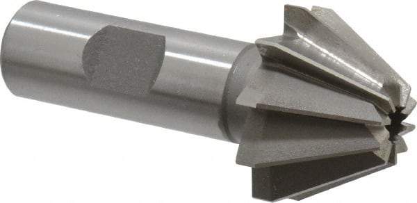 Made in USA - 1-1/4" Large x 1/2" Small Diam, 25/32" Width of Cut, 60° Included Angle, 10 Teeth, Cobalt Face Angle Cutter - 5/8" Shank Diam, 2-21/32" Overall Length, Weldon Flat - Makers Industrial Supply