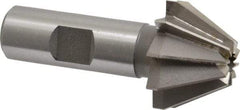 Made in USA - 1-1/4" Large x 1/2" Small Diam, 25/32" Width of Cut, 60° Included Angle, 10 Teeth, High Speed Steel Face Angle Cutter - 5/8" Shank Diam, 2-21/32" Overall Length, Weldon Flat - Makers Industrial Supply