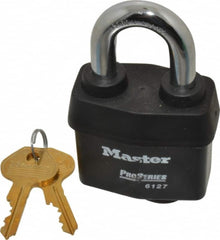 Master Lock - 1-3/8" Shackle Clearance, Keyed Alike Padlock - 7/8" Shackle Width, 7/16" Shackle Diam, Laminated Steel - Makers Industrial Supply