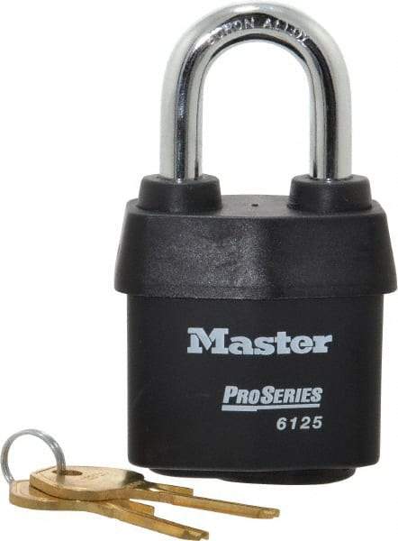 Master Lock - 1-3/8" Shackle Clearance, Keyed Alike Padlock - 7/8" Shackle Width, 3/8" Shackle Diam, Laminated Steel - Makers Industrial Supply