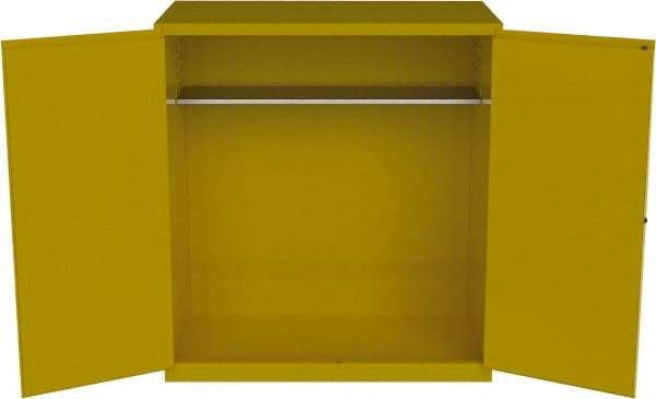 Jamco - 59" Wide x 34" Deep x 65" High, Steel Vertical Drum Cabinet with 3 Point Key Lock - Yellow, Manual Closing Door, 2 Shelves, 2 Drums - Makers Industrial Supply