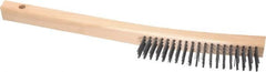 Made in USA - 3 Rows x 19 Columns Wire Scratch Brush - 6-1/4" Brush Length, 13-3/4" OAL, 1-1/8" Trim Length, Wood Toothbrush Handle - Makers Industrial Supply