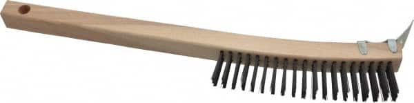 Made in USA - 3 Rows x 19 Columns Wire Scratch Brush - 14" OAL, 1-3/16" Trim Length, Wood Toothbrush Handle - Makers Industrial Supply