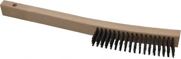 Made in USA - 4 Rows x 19 Columns Wire Scratch Brush - 6-1/4" Brush Length, 13-3/4" OAL, 1-3/16" Trim Length, Wood Toothbrush Handle - Makers Industrial Supply