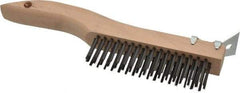 Made in USA - 4 Rows x 16 Columns Wire Scratch Brush - 10" OAL, 1-3/16" Trim Length, Wood Shoe Handle - Makers Industrial Supply