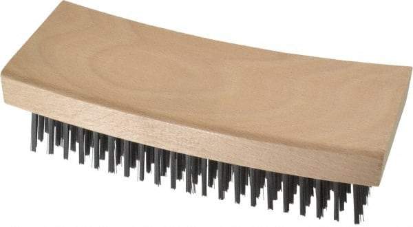 Made in USA - 9 Rows x 21 Columns Wire Scratch Brush - 7-1/4" OAL, 1-3/16" Trim Length, Wood Curved Handle - Makers Industrial Supply