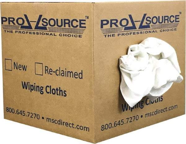 PRO-SOURCE - Virgin Cotton T-Shirt Rag - Lint-Free, White, 3 to 4 Pieces per Lb, Comes in Box - Makers Industrial Supply