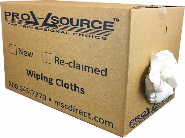 PRO-SOURCE - Reclaimed Cotton T-Shirt Rag - Low Lint, White, 3 to 4 Pieces per Lb, Comes in Box - Makers Industrial Supply