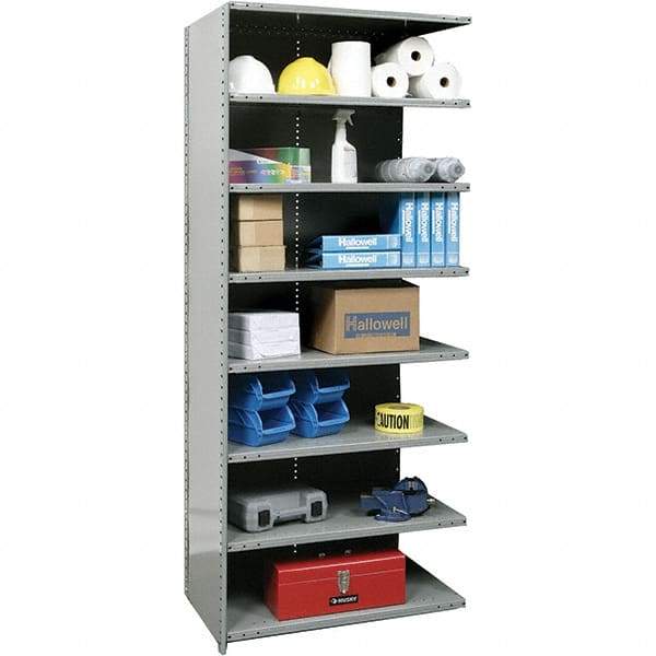 Hallowell - 8 Shelf, 800 Lb. Capacity, Closed Shelving Add-On Unit - 36 Inch Wide x 24 Inch Deep x 87 Inch High, Gray - Makers Industrial Supply