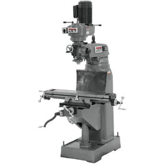 Jet - 7-7/8" Table Width x 35-3/4" Table Length, Step Pulley Control, 3 Phase Knee Milling Machine - R8 Spindle Taper, 1-1/2 hp - Makers Industrial Supply