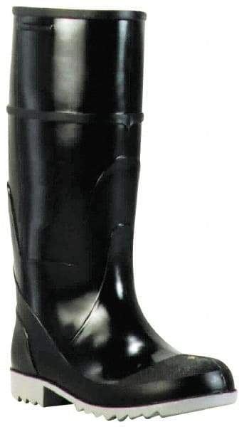 Winter Walking - Size 9 Steel Work Boot - Black, Gray, Polyurethane, PVC Upper, Rubber Outsole, 16" High, Chemical Resistant, Non-Slip, Waterproof - Makers Industrial Supply