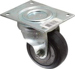 Fairbanks - 3" Diam x 1-3/8" Wide x 4" OAH Top Plate Mount Swivel Caster - Rubber, 170 Lb Capacity, Roller Bearing, 3-1/8 x 4-1/8" Plate - Makers Industrial Supply