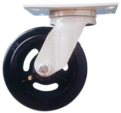 Fairbanks - 8" Diam x 2" Wide x 9-1/2" OAH Top Plate Mount Swivel Caster - Semi-Steel, 1,200 Lb Capacity, Roller Bearing, 4-1/2 x 6-1/4" Plate - Makers Industrial Supply