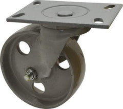 Fairbanks - 6" Diam x 2" Wide x 7-1/4" OAH Top Plate Mount Swivel Caster - Semi-Steel, 1,200 Lb Capacity, Roller Bearing, 4-1/2 x 6-1/4" Plate - Makers Industrial Supply