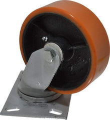 Fairbanks - 6" Diam x 2" Wide x 7-1/4" OAH Top Plate Mount Swivel Caster - Polyurethane, 1,000 Lb Capacity, Roller Bearing, 4-1/2 x 6-1/4" Plate - Makers Industrial Supply