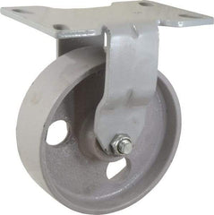 Fairbanks - 6" Diam x 2" Wide x 7-1/4" OAH Top Plate Mount Rigid Caster - Semi-Steel, 1,200 Lb Capacity, Roller Bearing, 4-1/2 x 6-1/4" Plate - Makers Industrial Supply