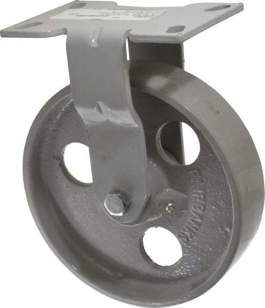 Fairbanks - 8" Diam x 2" Wide x 9-1/2" OAH Top Plate Mount Rigid Caster - Semi-Steel, 1,200 Lb Capacity, Roller Bearing, 4-1/2 x 6-1/4" Plate - Makers Industrial Supply