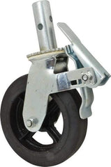 Fairbanks - 9-1/2" Diam x 2" Wide, Rubber Molded on 70 Durometer Swivel with Brake Double Braking Lock Design Caster - 500 Lb Capacity, Round Scaffold Stem Mount, Roller Bearing - Makers Industrial Supply