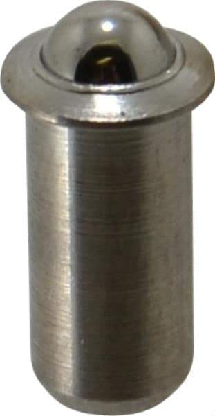 Vlier - 0.394" Body Length x 3/16" Body Diam, 1 Lb Init to 2.5 Lb Final End Force, Stainless Steel Press Fit Ball Plunger - 5/32" Ball Diam, 0.058" Max Ball Reach, 0.04" Flange Thickness - Makers Industrial Supply