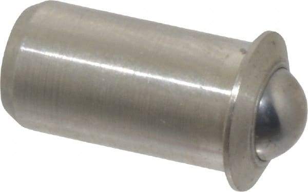 Vlier - 0.0471" Body Length x 1/4" Body Diam, 1.5 Lb Init to 3.5 Lb Final End Force, Stainless Steel Press Fit Ball Plunger - 3/16" Ball Diam, 0.07" Max Ball Reach, 0.045" Flange Thickness - Makers Industrial Supply