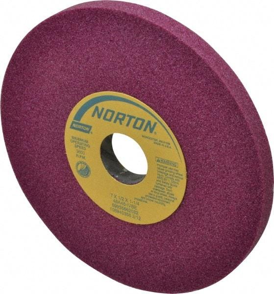 Norton - 7" Diam x 1-1/4" Hole x 1/2" Thick, I Hardness, 46 Grit Surface Grinding Wheel - Aluminum Oxide, Type 1, Coarse Grade, 3,600 Max RPM, Vitrified Bond, No Recess - Makers Industrial Supply