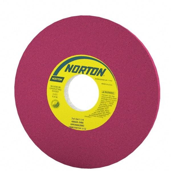 Norton - 7" Diam x 1-1/4" Hole x 1/2" Thick, J Hardness, 46 Grit Surface Grinding Wheel - Aluminum Oxide, Type 1, Coarse Grade, 3,600 Max RPM, Vitrified Bond, No Recess - Makers Industrial Supply