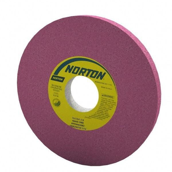 Norton - 7" Diam x 1-1/4" Hole x 1/2" Thick, J Hardness, 60 Grit Surface Grinding Wheel - Aluminum Oxide, Type 1, Medium Grade, 3,600 Max RPM, Vitrified Bond, No Recess - Makers Industrial Supply