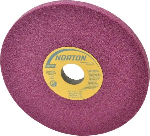 Norton - 8" Diam x 1-1/4" Hole x 1/2" Thick, H Hardness, 46 Grit Surface Grinding Wheel - Aluminum Oxide, Type 1, Coarse Grade, 3,600 Max RPM, Vitrified Bond, No Recess - Makers Industrial Supply