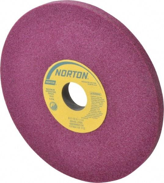 Norton - 8" Diam x 1-1/4" Hole x 1/2" Thick, J Hardness, 46 Grit Surface Grinding Wheel - Aluminum Oxide, Type 1, Coarse Grade, 3,600 Max RPM, Vitrified Bond, No Recess - Makers Industrial Supply