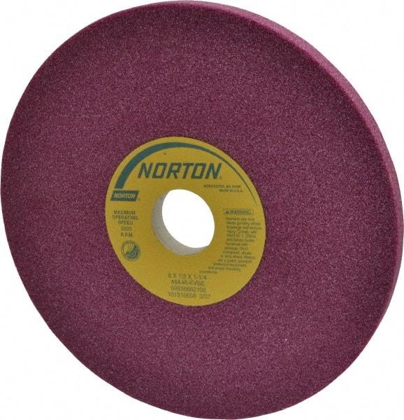 Norton - 8" Diam x 1-1/4" Hole x 1/2" Thick, K Hardness, 46 Grit Surface Grinding Wheel - Aluminum Oxide, Type 1, Coarse Grade, 3,600 Max RPM, Vitrified Bond, No Recess - Makers Industrial Supply