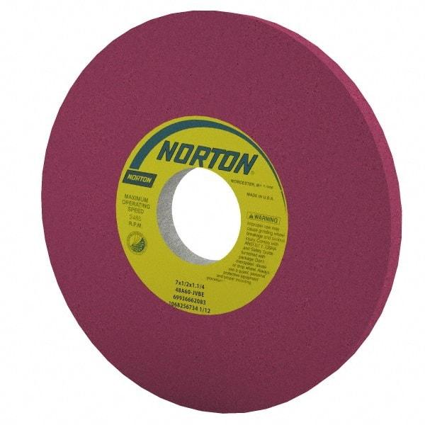 Norton - 8" Diam x 1-1/4" Hole x 1/2" Thick, J Hardness, 60 Grit Surface Grinding Wheel - Aluminum Oxide, Type 1, Medium Grade, 3,600 Max RPM, Vitrified Bond, No Recess - Makers Industrial Supply