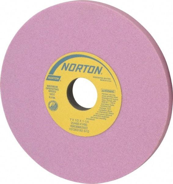 Norton - 7" Diam x 1-1/4" Hole x 1/2" Thick, K Hardness, 60 Grit Surface Grinding Wheel - Aluminum Oxide, Type 1, Medium Grade, 3,600 Max RPM, Vitrified Bond, No Recess - Makers Industrial Supply