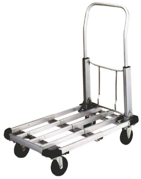 Value Collection - 350 Lb Capacity Aluminum Platform Truck - Aluminum Deck, 16" OAW, Hard Rubber Casters - Makers Industrial Supply