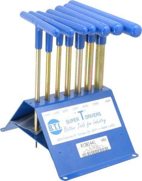 Made in USA - 7 Piece T-Handle Hex Key Set - Hex Range 2 to 8mm, 7" OAL, Chromalloy Steel - Makers Industrial Supply