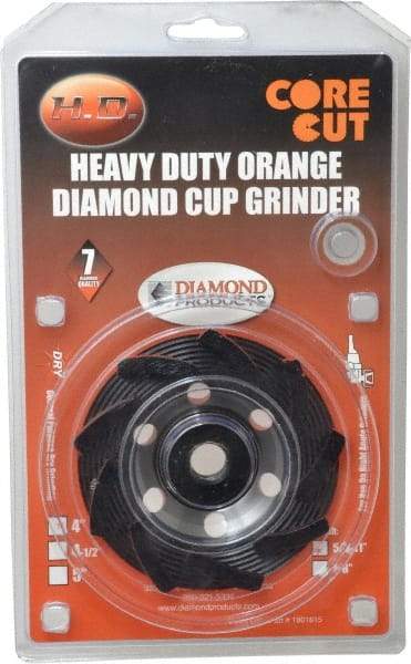 Core Cut - 4" Diam, 3/16" Overall Thickness, Spiral Cup Tool & Cutter Grinding Wheel - Diamond, 15,000 RPM - Makers Industrial Supply