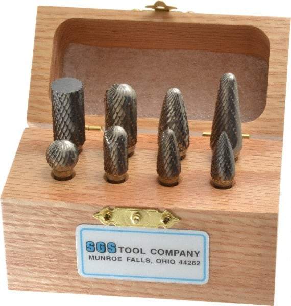 SGS Pro - 8 Piece, 1/4" Shank Burr Set - Tungsten Carbide - Makers Industrial Supply