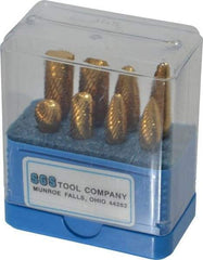 SGS Pro - 8 Piece, 1/4" Shank Burr Set - Tungsten Carbide, Multiple Head Shapes, 14° Included Angle - Makers Industrial Supply