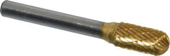 SGS Pro - 3/8" Cut Diam, 1/4" Shank Diam, Cylinder with Radius Head Double Cut Burr - Carbide, Radius End, 3/4" LOC, 2-1/2" OAL - Makers Industrial Supply