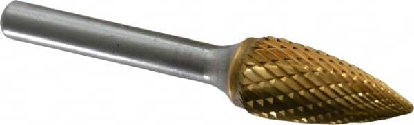 SGS Pro - 1/2" Cut Diam, 1/4" Shank Diam, Tree Head Double Cut Burr - Carbide, Point End, 1" LOC, 2-3/4" OAL - Makers Industrial Supply