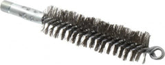 Schaefer Brush - 4-1/2" Brush Length, 1-1/4" Diam, Double Stem, Double Spiral Tube Brush - 7-1/4" Long, Stainless Steel, 1/4" NPSM Male Connection - Makers Industrial Supply