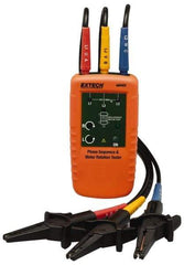 Extech - 3 Phase, 40 to 600 VAC, 2 to 400 Hz, 32 to 104°F, LED Display Phase Rotation Tester - 9V, Includes Alligator Clips, Test Leads, CAT III 600 V, CE, EN 61010-1 - Makers Industrial Supply