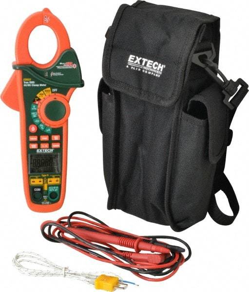 Extech - EX623, CAT III, Digital True RMS Auto Ranging Clamp Meter with 1-1/4" Clamp On Jaws - 600 VAC/VDC, 400 AC/DC Amps, Measures Voltage, Capacitance, Current, Frequency, Resistance, Temperature - Makers Industrial Supply