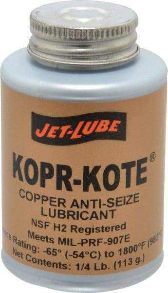 Jet-Lube - 0.25 Lb Can High Temperature Anti-Seize Lubricant - Copper/Graphite, -65 to 1,800°F, Copper/Bronze, Food Grade, Water Resistant - Makers Industrial Supply