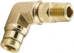 Parker - 5/8" Outside Diam, 1/2 NPTF, Brass Push-to-Connect Tube Male Swivel Elbow - 250 Max psi, Tube to Male NPT Connection, Buna-N O-Ring - Makers Industrial Supply