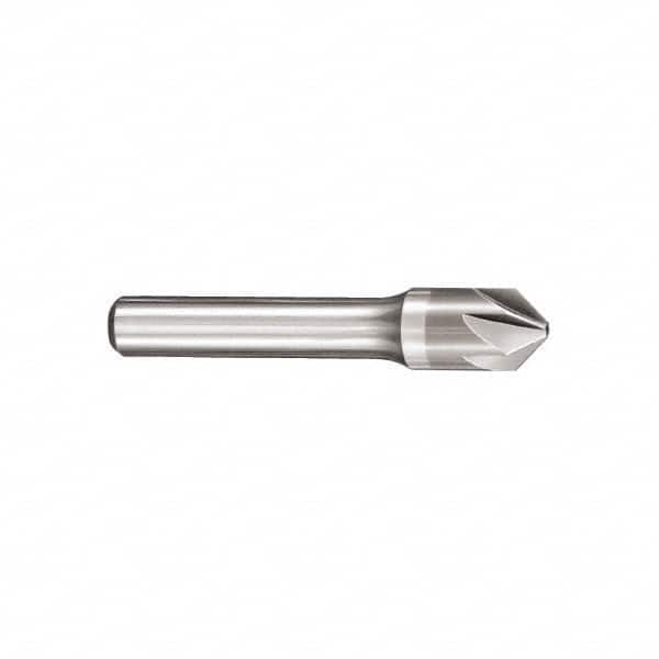 SGS - 5/8" Head Diam, 3/8" Shank Diam, 6 Flute 60° Solid Carbide Countersink - Bright Finish, 3" OAL, Single End, Straight Shank, Right Hand Cut - Makers Industrial Supply