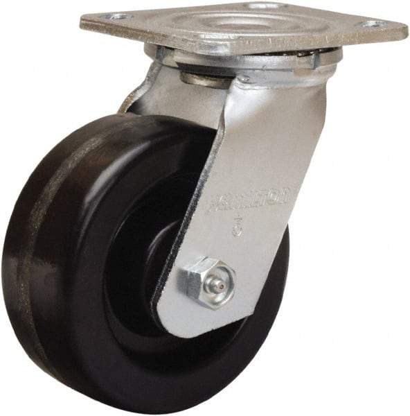 Hamilton - 5" Diam x 2" Wide x 6-1/2" OAH Top Plate Mount Swivel Caster - Phenolic, 900 Lb Capacity, Straight Roller Bearing, 4 x 4-1/2" Plate - Makers Industrial Supply